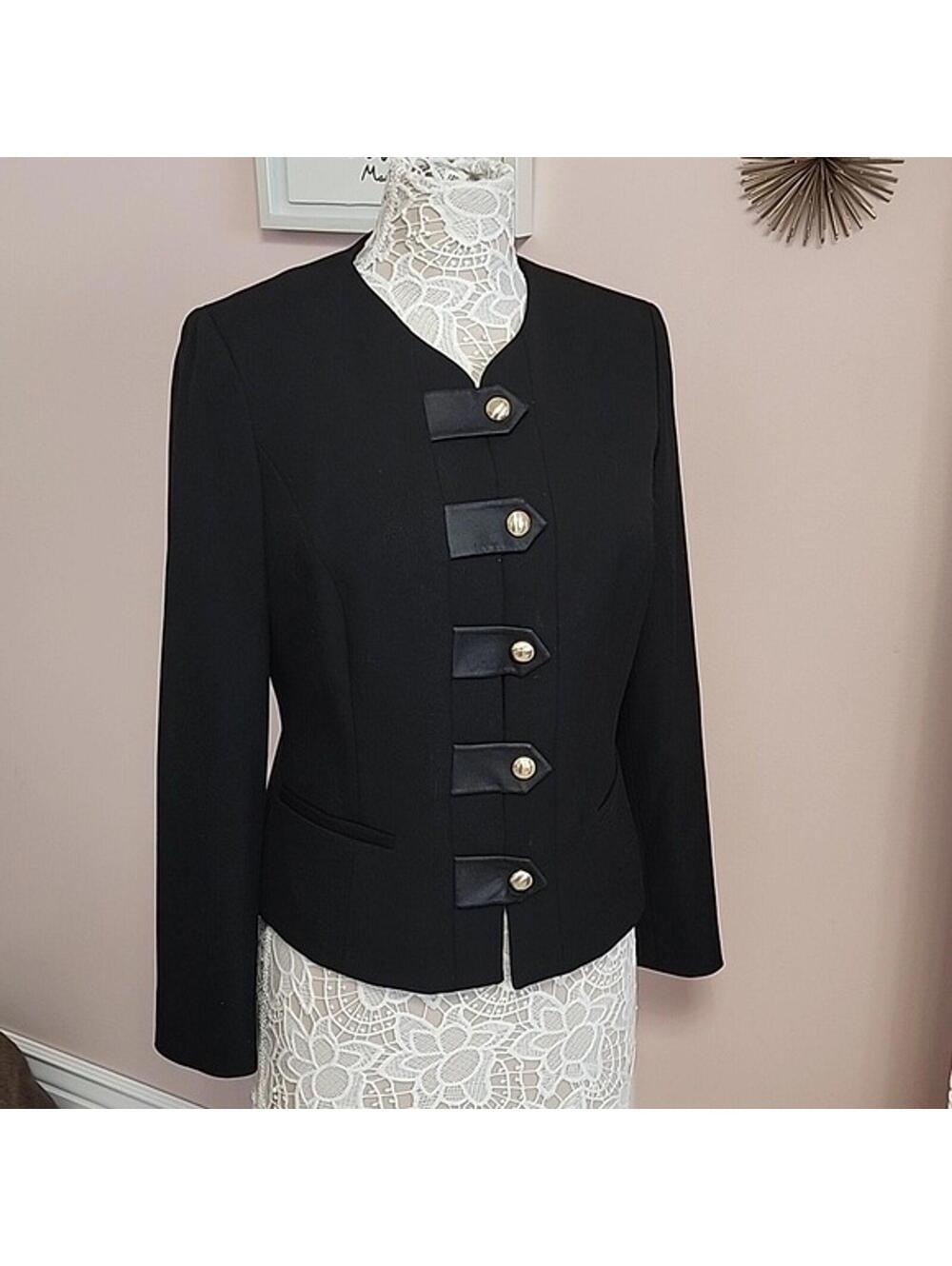 LKNW ETCETERA black blazer jacket w leather detail  button 8